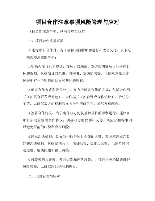 项目合作注意事项风险管理与应对