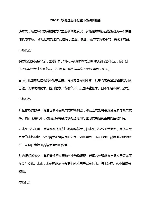 2023年水处理药剂行业市场调研报告