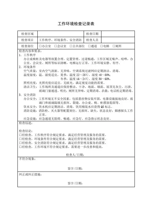 工作环境检查记录表  模板