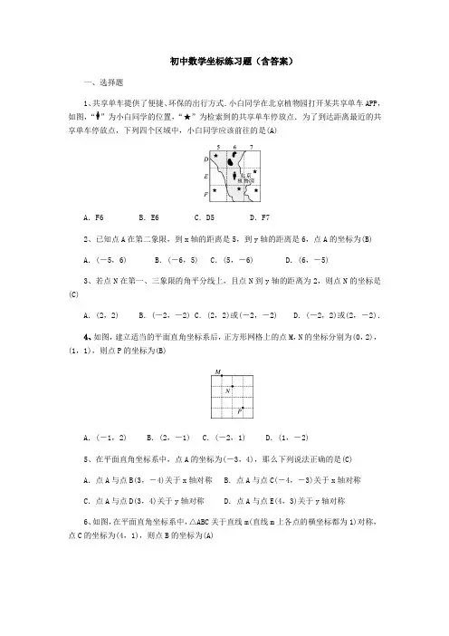 初中数学坐标练习题(含答案)
