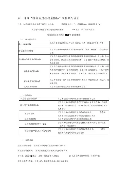 检验全过程质量指标表格填写说明