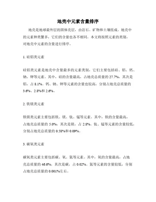 地壳中元素含量排序