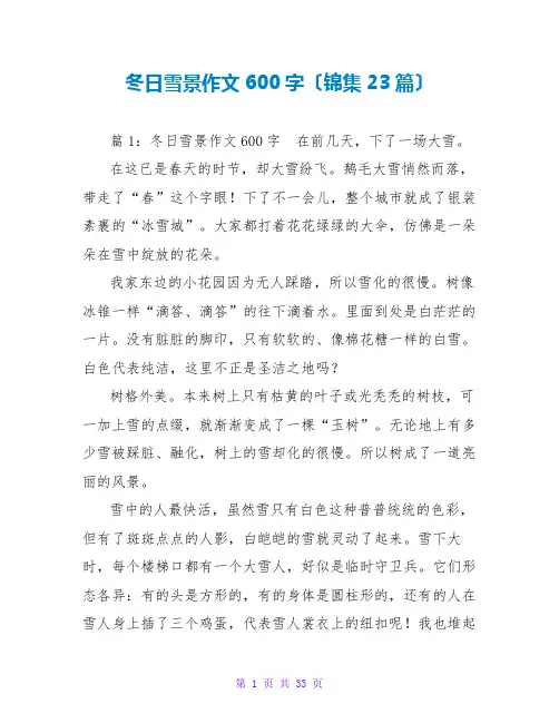 冬日雪景作文600字(锦集23篇)