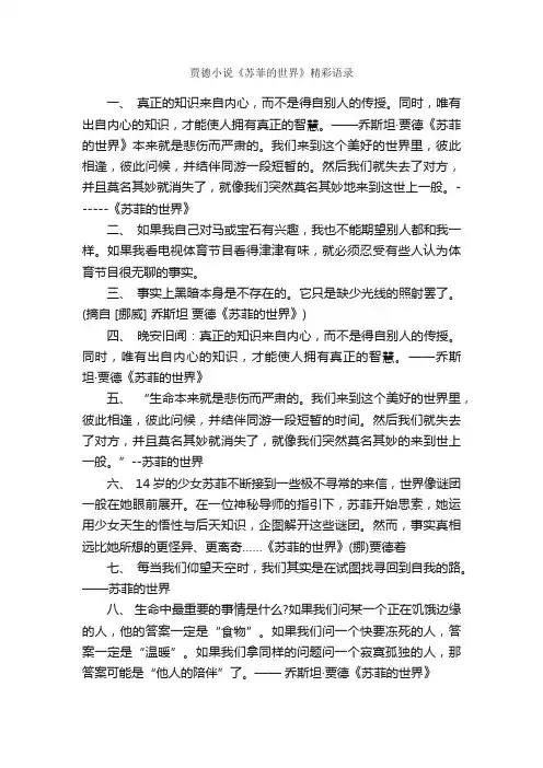 贾德小说《苏菲的世界》精彩语录_励志故事