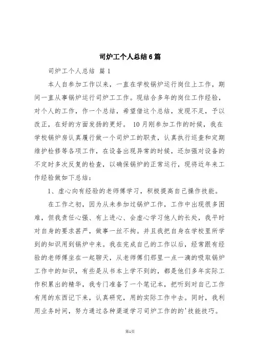 司炉工个人总结6篇
