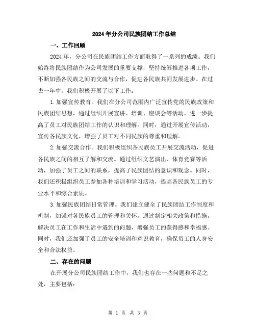 2024年分公司民族团结工作总结