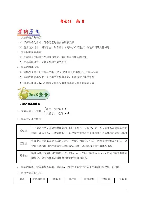 全国通用2018年高考数学考点一遍过专题01集合含解析理