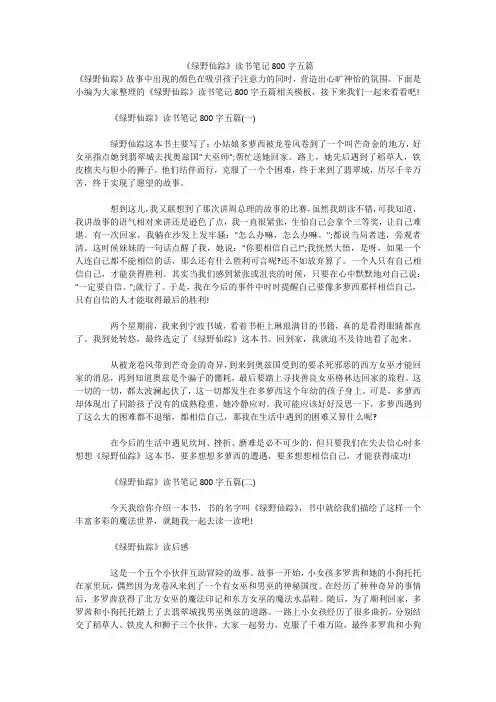 《绿野仙踪》读书笔记800字五篇 
