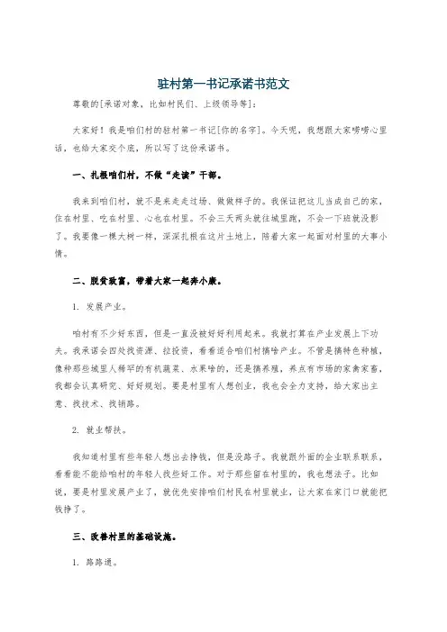 驻村第一书记承诺书范文