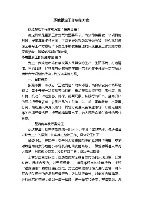 环境整治工作实施方案
