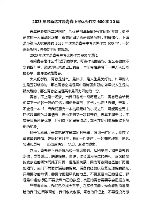 2023年最新这才是青春中考优秀作文600字10篇