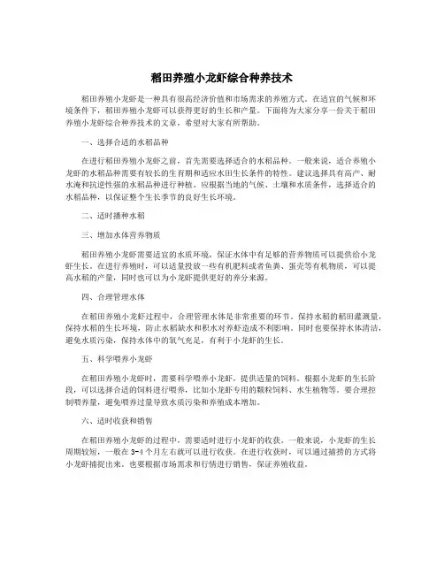 稻田养殖小龙虾综合种养技术