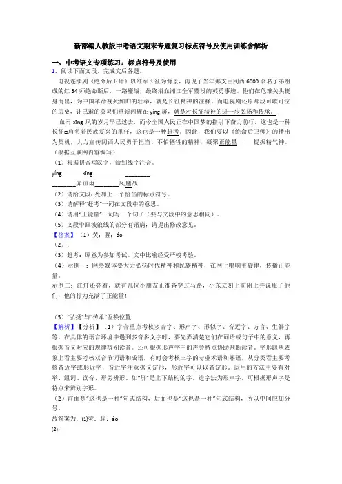 新部编人教版中考语文期末专题复习标点符号及使用训练含解析