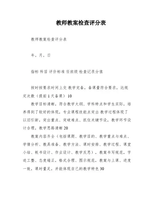 教师教案检查评分表