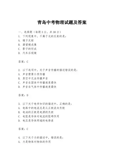 青岛中考物理试题及答案