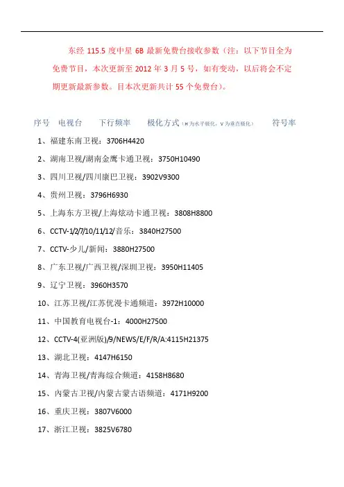 中星6B免费台接收参数