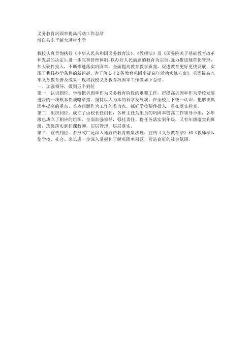 义务教育巩固率提高活动工作总结