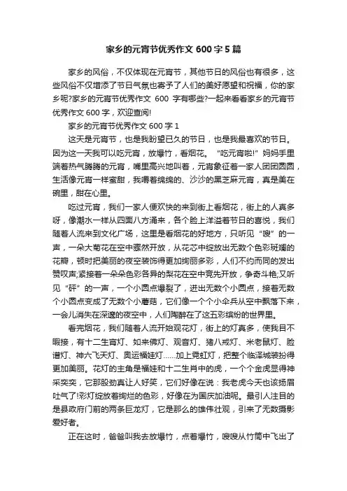 家乡的元宵节优秀作文600字5篇