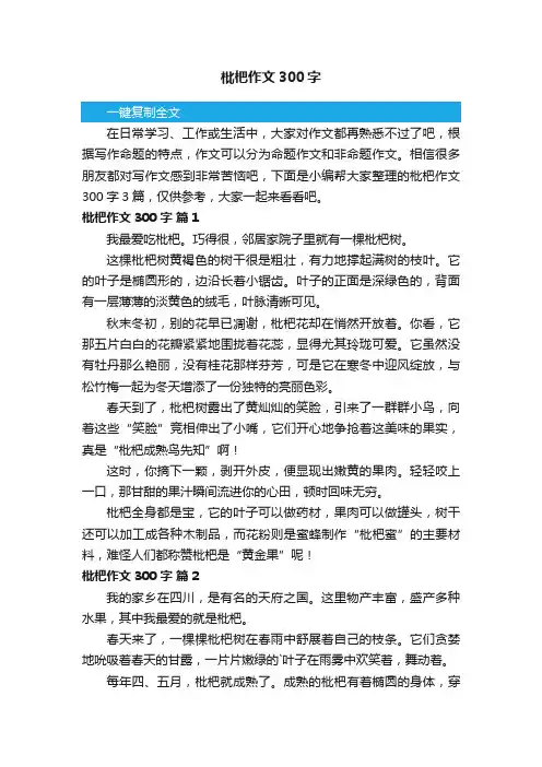 有关枇杷作文300字3篇