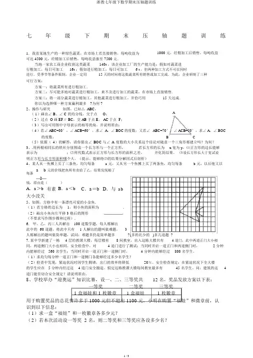 浙教七年级下数学期末压轴题训练