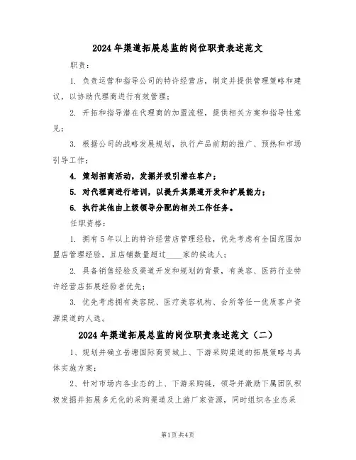 2024年渠道拓展总监的岗位职责表述范文（五篇）