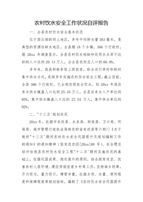 2023年农村饮水安全工作情况自评报告