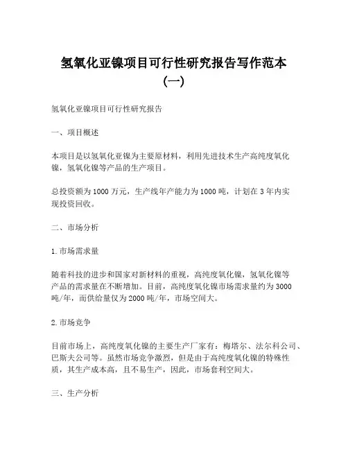 氢氧化亚镍项目可行性研究报告写作范本 (一)