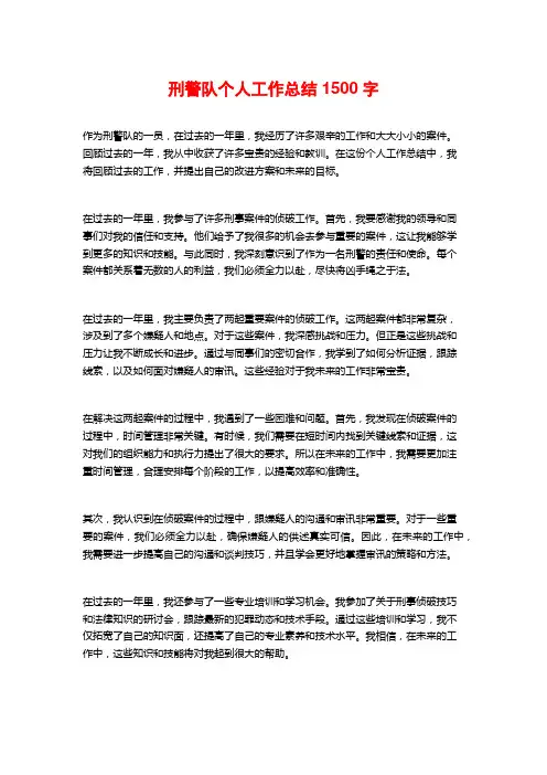 刑警队个人工作总结