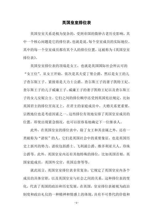 英国皇室排位表