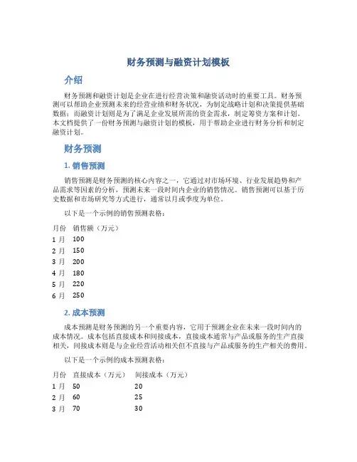 财务预测与融资计划模板