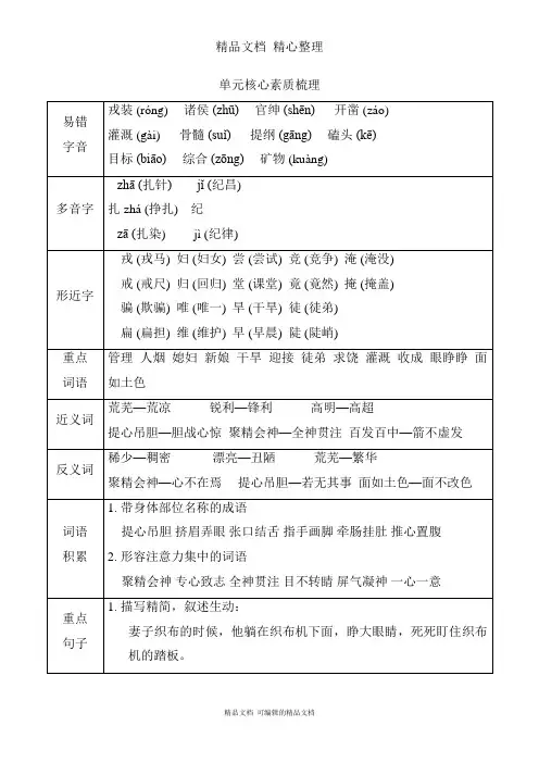 部编人教版四年级上册语文 第8单元知识点梳理