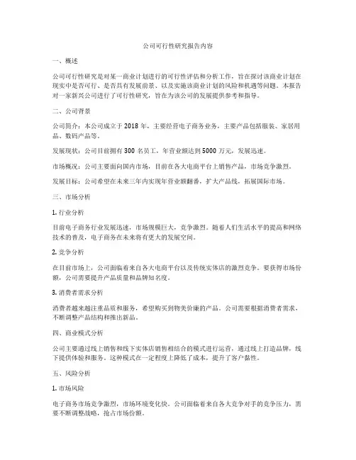 公司可行性研究报告内容