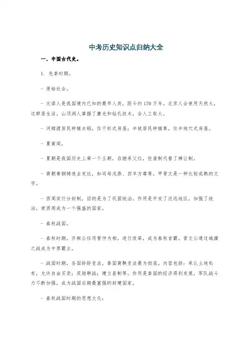 中考历史知识点归纳大全