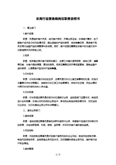 农商行运营条线岗位职责说明书