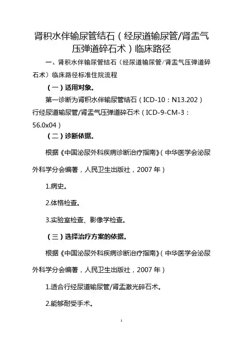 肾积水伴输尿管结石(经尿道输尿管肾盂气压弹道碎石术)临床路径【2020版】