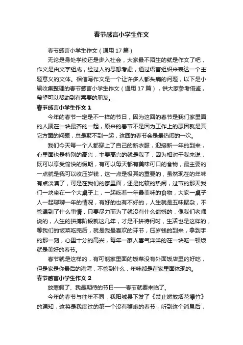 春节感言小学生作文（通用17篇）