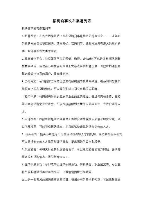 招聘启事发布渠道列表