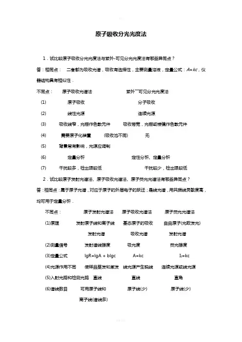 原子吸收光谱法习题及答案