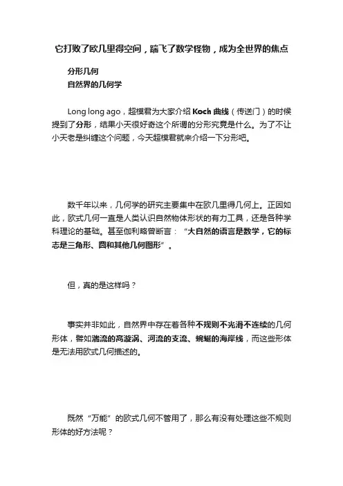 它打败了欧几里得空间，踹飞了数学怪物，成为全世界的焦点