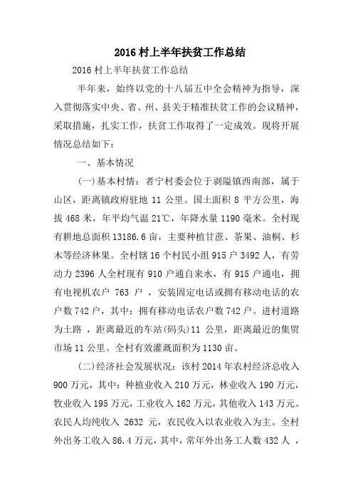 2016村上半年扶贫工作总结