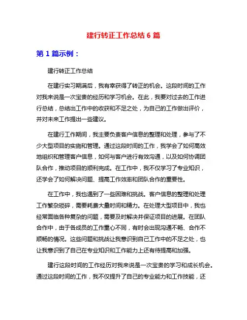建行转正工作总结6篇