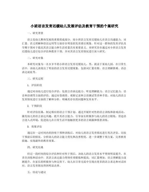 小班语言发育迟缓幼儿发展评估及教育干预的个案研究