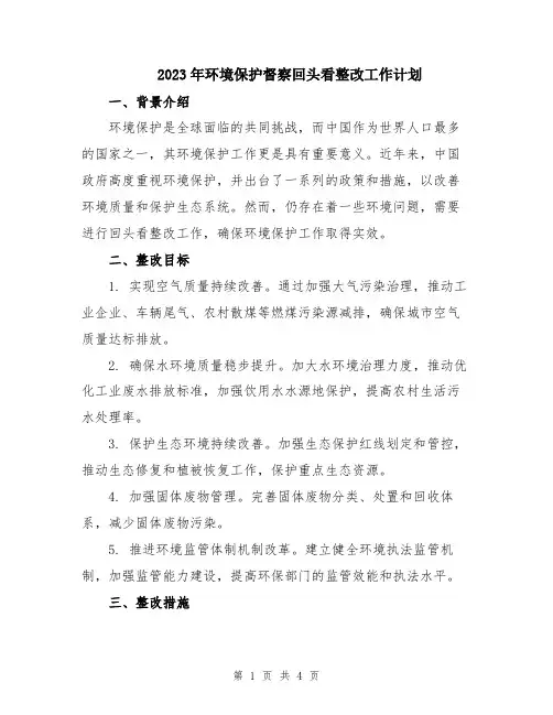 2023年环境保护督察回头看整改工作计划