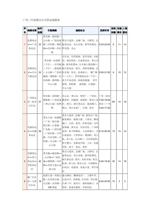 广州二汽花都分公司营运线路表