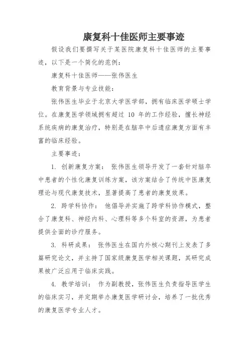 康复科十佳医师主要事迹