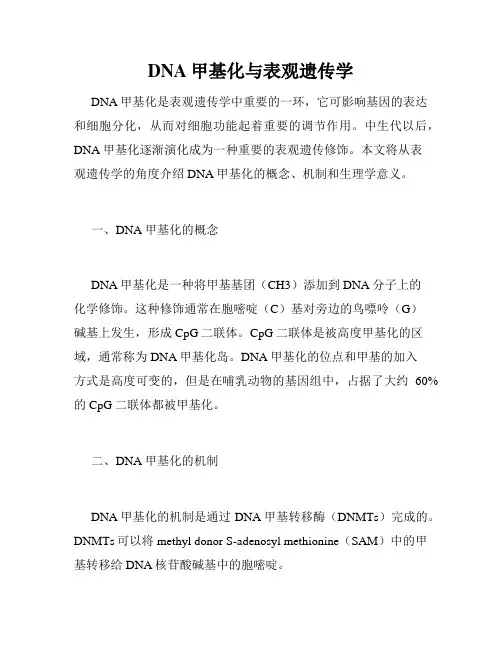 DNA甲基化与表观遗传学