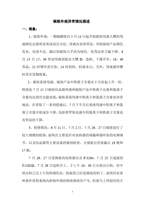 2009硫铵外观异常工作总结