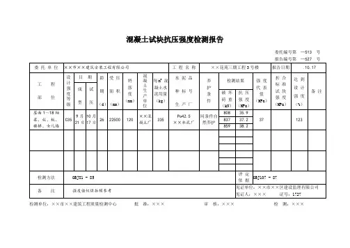 混凝土试块抗压强度检测报告