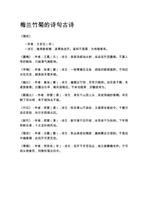梅兰竹菊的诗句古诗