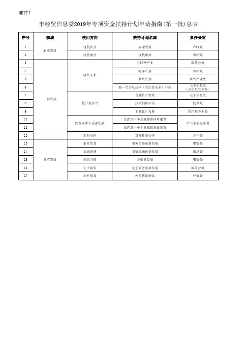 2019年专项资金扶持计划申请指南(第一批)总表(1.1)